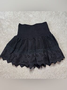 Place Nationale La Libere Black Eyelet Tiered Mini Skirt 2